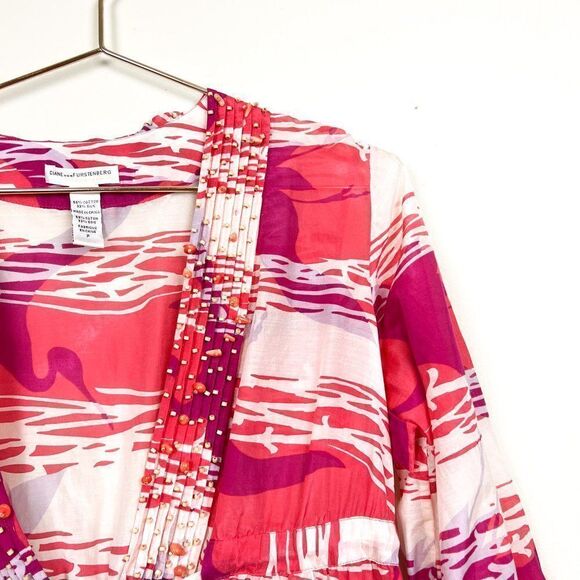 Diane Von Furstenberg Soleil Swim Cream Coral Pink Beaded Silk Swim Cover Up - Picture 2 of 10